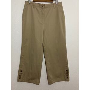 VTG Lands' End Sz 14 Brown Khaki Wide Leg Capri Side Button Elastic Waist Casual